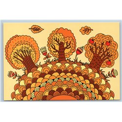 FOREST TREE Orange Time Autumn Unusual Graphic Art Russian New Postcard