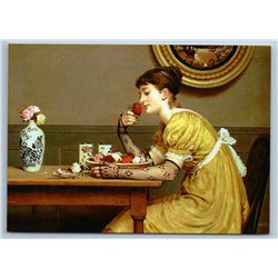 WOMAN LADY Rose Porcelain Tea Time Gloves by George Leslie postcard