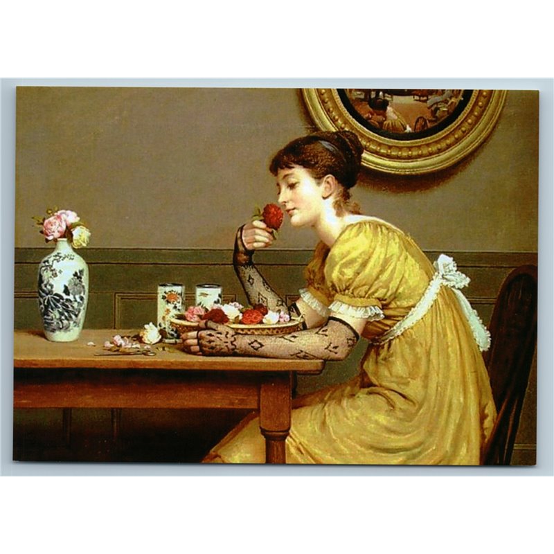 WOMAN LADY Rose Porcelain Tea Time Gloves by George Leslie postcard