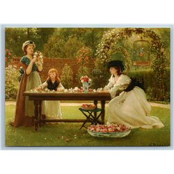 Festival of Flowers Lady Girl in Garden by George Leslie NEW Modern Postcard