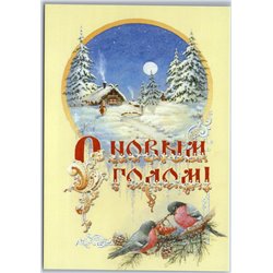 HAPPY NEW YEAR Snow Winter House BULLFINCHES Bird Russian New Postcard