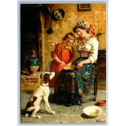 LITTLE GIRLS prepare food for the DOG by Zampighi New Unposted Postcard
