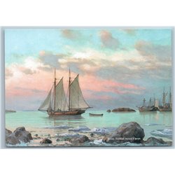 OLD SAILING BOAT Ship First trip to Sea in spring Russian Seascape Postcard