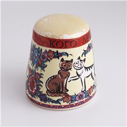 Thimble FUNNY CATS Gorodets Style White Solid Porcelain Russian Ethnic Souvenir
