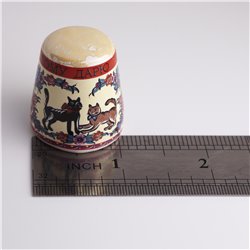 Thimble FUNNY CATS Gorodets Style White Solid Porcelain Russian Ethnic Souvenir