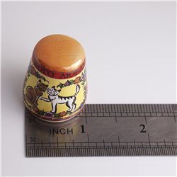 Thimble FUNNY CATS Gorodets Style Yellow Solid Porcelain Russian Ethnic Souvenir