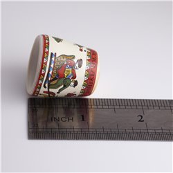 Thimble PEOPLE on Horse Carriage Russian Style Green Solid Porcelain Ethnic
