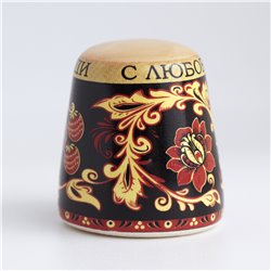 Thimble RUSSIAN KHOKHLOMA Painting Strawberry Solid Porcelain Ethnic Souvenir