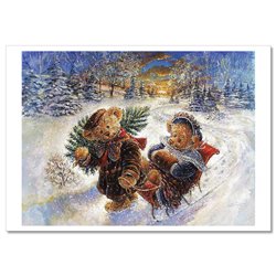 TEDDY BEAR TOYS with Christmas Tree Sleight Forest by Sherwood New Postcard
