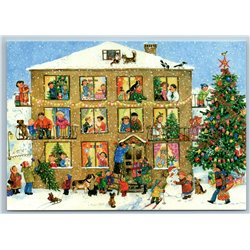 CHRISTMAS EVE in House Holiday with neighbors by Uvarova Russian New Postcard