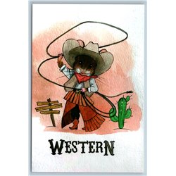 MOUSE as COWBOY with Lasso Western with a Lasso Russian New Postcard