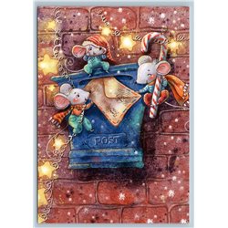 MOUSE Mice send Letter Mailbox Post box Christmas Greetings Russian New Postcard