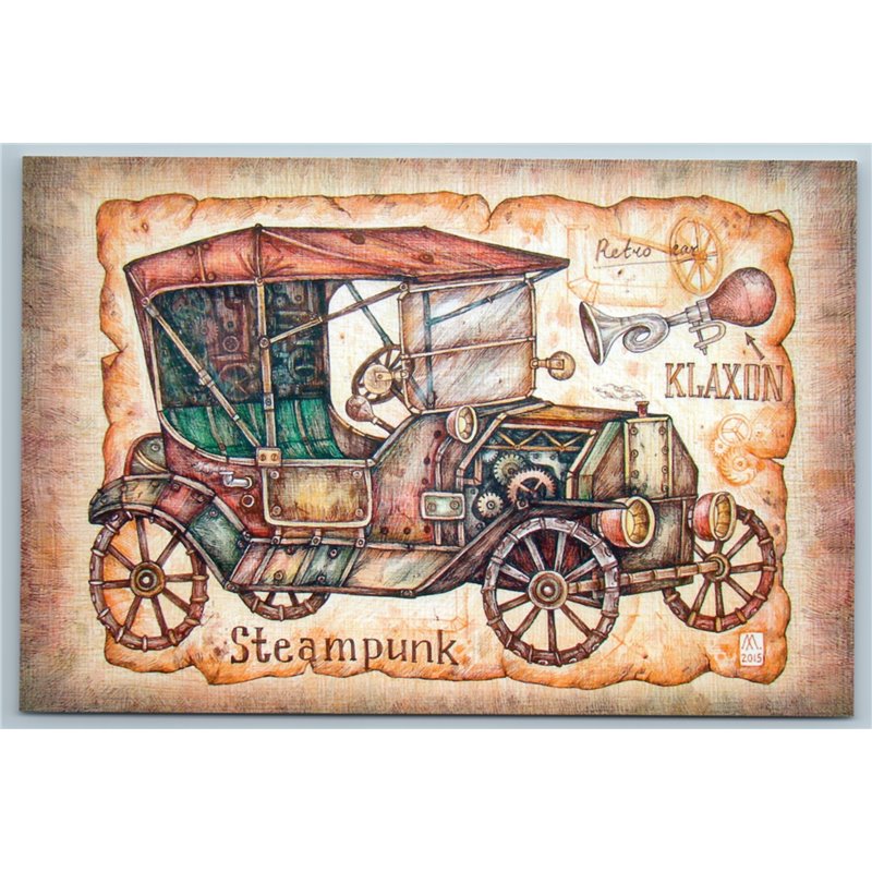 STEAMPUNK RETRO CAR Klaxon Unusual Techno Graphic Russian New Postcard