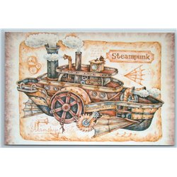 STEAMPUNK STEAMSHIP Unusual Sea Ship Boat Graphic Russia New Postcard