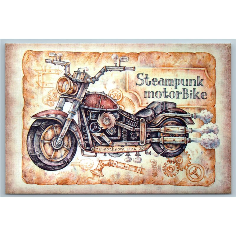 STEAMPUNK BIG MOTORBIKE Unusual Bike Moto Graphic Russian New Postcard