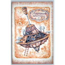 STEAMPUNK Whirligig UFO Unusual alien ship Graphic Russian New Postcard