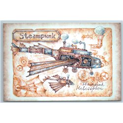 STEAMPUNK HELICOPTER Unusual Aviation Avia Graphic Russian New Postcard