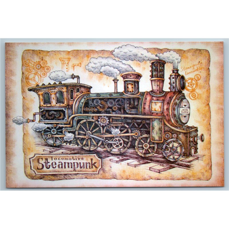 STEAMPUNK LOCOMOTIVE Unusual Railroad Rail Train Graphic Russia New Postcard