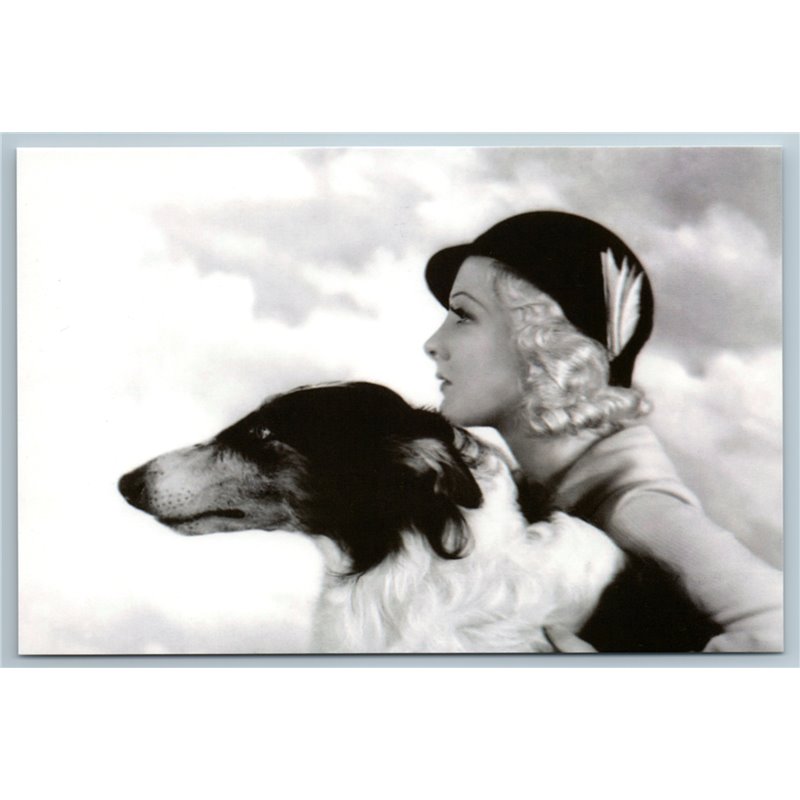 GRETA GARBO with BORZOI Dog Greyhound Real Photo Russian New Postcard