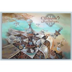 CHESS BISHOP on Chessboard Steampunk or Surrealism Russian New Postcard