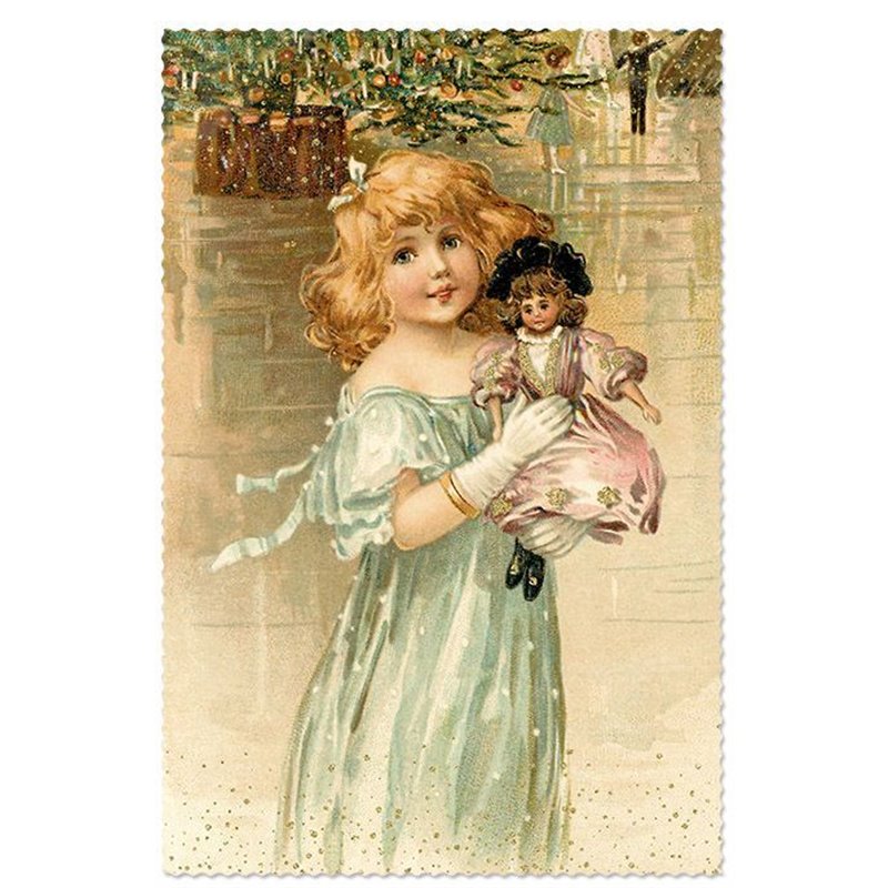 LITTLE GIRL hug Her DOLL Toy Christmas Gift Victorian Style Russian New Postcard