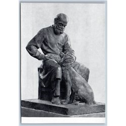1960 Ivan Pavlov with Dog Russia physiologist behavioral Sculpture USSR Postcard