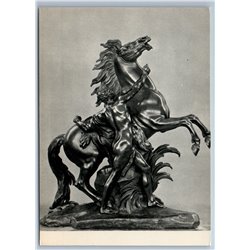 1960 HORSE TAMER Nude Man Sculpture Athlete Art Soviet USSR Postcard