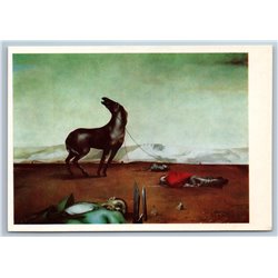 1977 Horse lost rider Battlefield War by Arno Rink Soviet USSR Postcard
