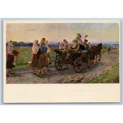 1966 KOLKHOZ WOMEN Harvest From Field Horse Carriage Soviet USSR Postcard