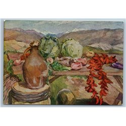 1968 STILL LIFE with Vegetables Pepper Cabbage Mountains Soviet USSR Postcard