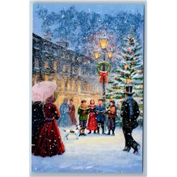 CHOIR sings Christmas carols under lantern Victorian Style Holiday New Postcard