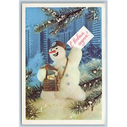 1976 SNOWMAN as Postman Happy New Year Letters Christmas Tree USSR Postcard