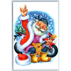 SANTA CLAUS DED MOROZ Biker Bandana Bike Rocker Happy New year Modern Postcard