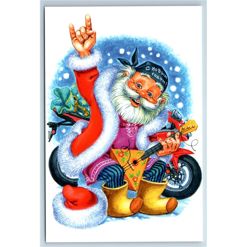 SANTA CLAUS DED MOROZ Biker Bandana Bike Rocker Happy New year Modern Postcard