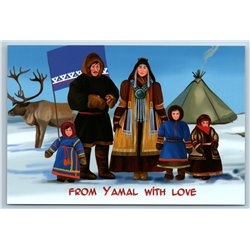 FAMILY Yamal Chukotka Eskimos in Folk Costume Deer Ethnic Russia Modern Postcard