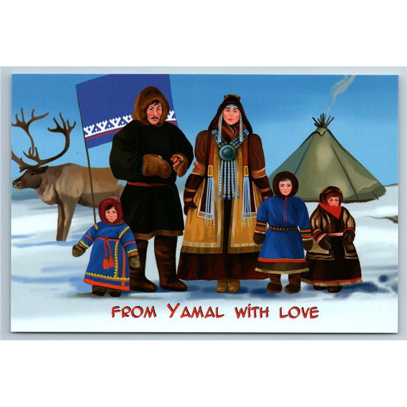 FAMILY Yamal Chukotka Eskimos in Folk Costume Deer Ethnic Russia Modern Postcard