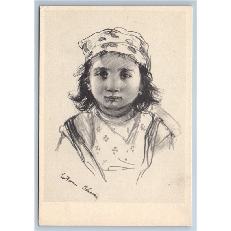 1958 LITTLE GIRL Italia Graphic ART Unusual Portrait Rare Soviet USSR Postcard