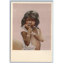 1958 LITTLE GIRL from India Ethnic Jewelry Costume Rare Soviet USSR Postcard