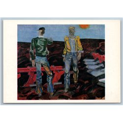 Plowmen by E. Iltners plougher combines Harvest Rare Russian USSR Postcard