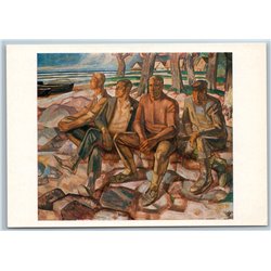 Guys of one boat of Kolkasrag by E. Iltners Fishers Ship Russian USSR Postcard