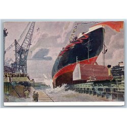 NUCLEAR ICEBREAKER LENIN Ship Navy Socialist Realism Rare Soviet USSR Postcard