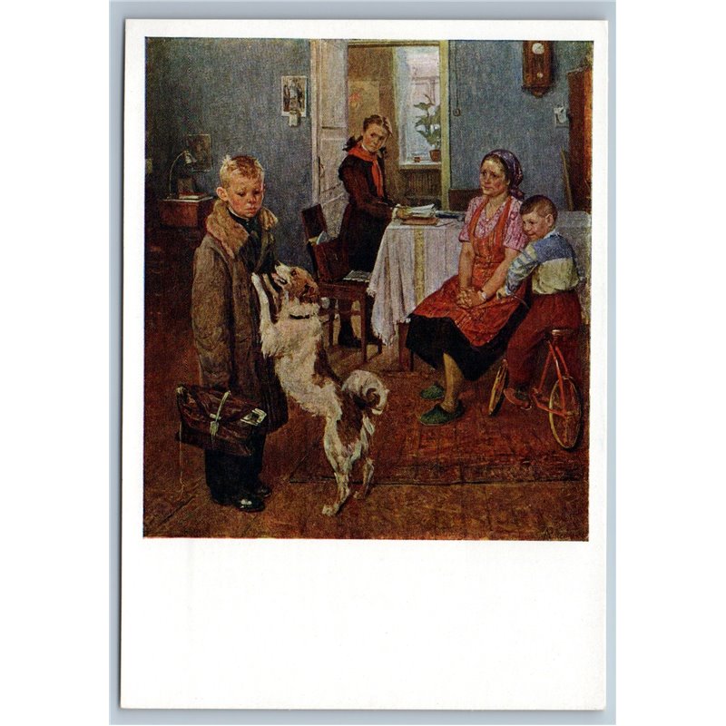 LITTLE BOY Pioneer n Family School Again deuce Dog Interior USSR postcard