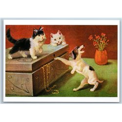 CAT on box and DOG by Sophie Sperlich Germany RARE 1000 copy Russia Postcard