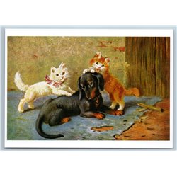 CAT and German Dachshund by Sophie Sperlich RARE 1000 copy Russia Postcard