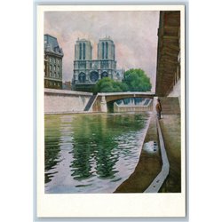 Notre Dame Paris City Landscape Seine Embankment USSR Postcard