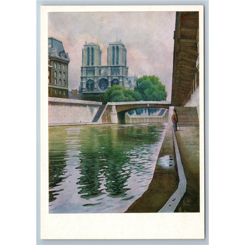 Notre Dame Paris City Landscape Seine Embankment USSR Postcard