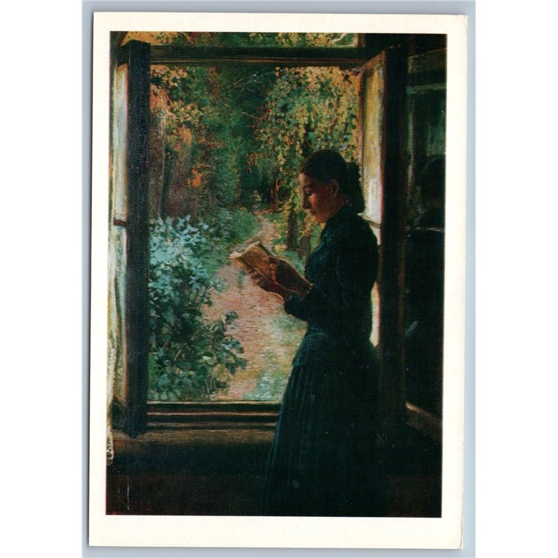 Portrait of Pretty Woman reading Book by Nikolai Ge USSR Postcard