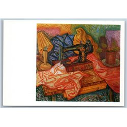 Still life with a sewing machine Sew Lamp Rare USSR Postcard