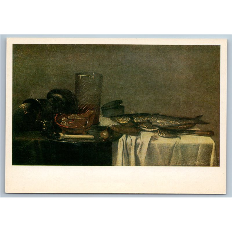 Pieter CLAESZ "Still life" Fish Wine Glass Vase Russian Soviet Postcard