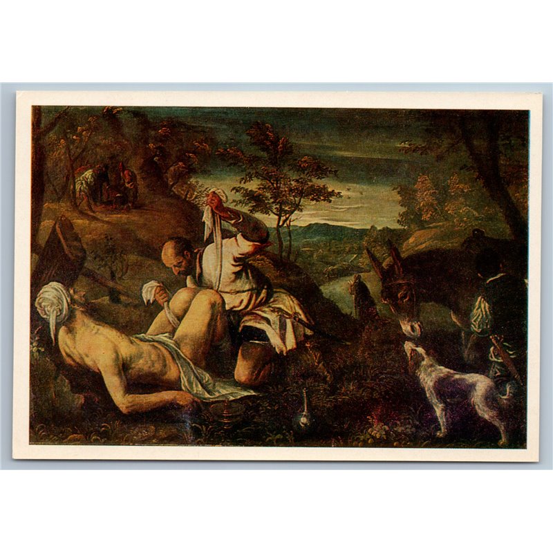 Leandro Bassano "The Good Samaritan" Christian Religion Russian Soviet Postcard